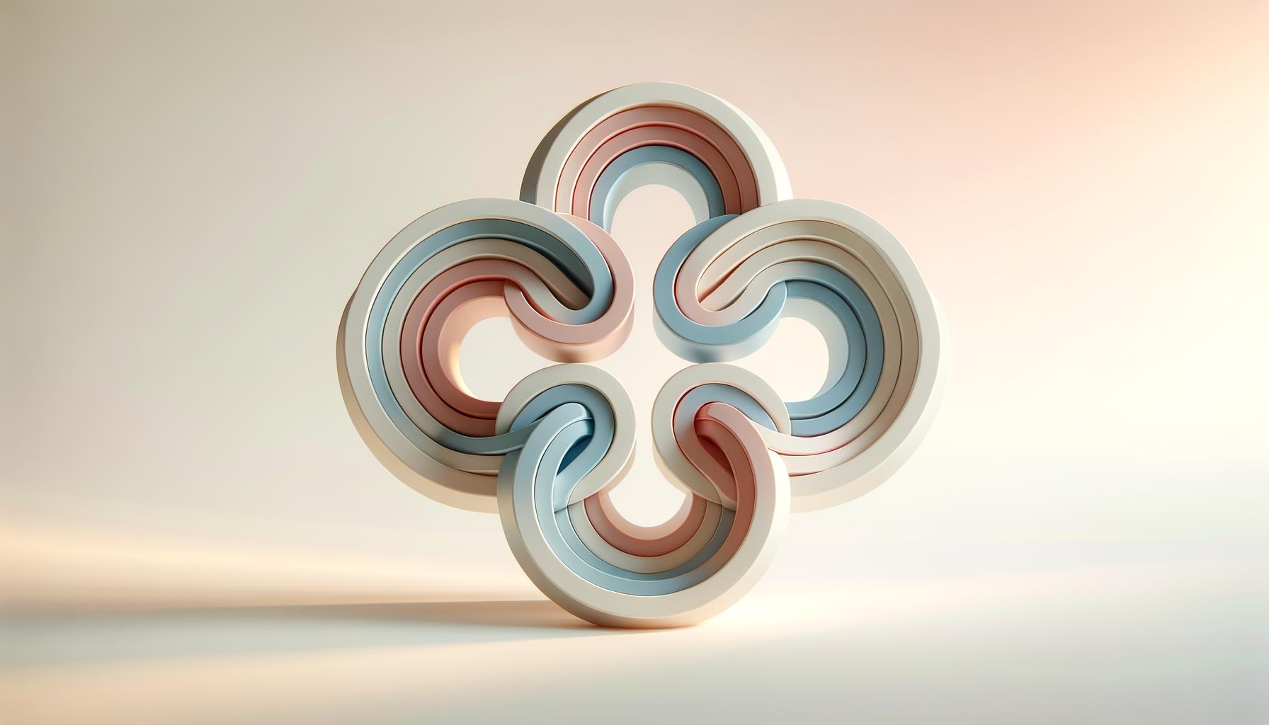 Minimalist geometric shapes interlocking on a light gradient background representing skill stacking