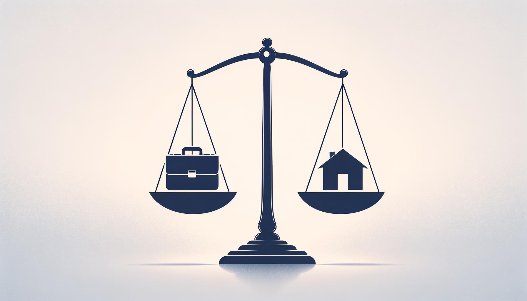 A clean balanced scale with a briefcase and home icon symbolizing work and family presence on a soft gradient background
