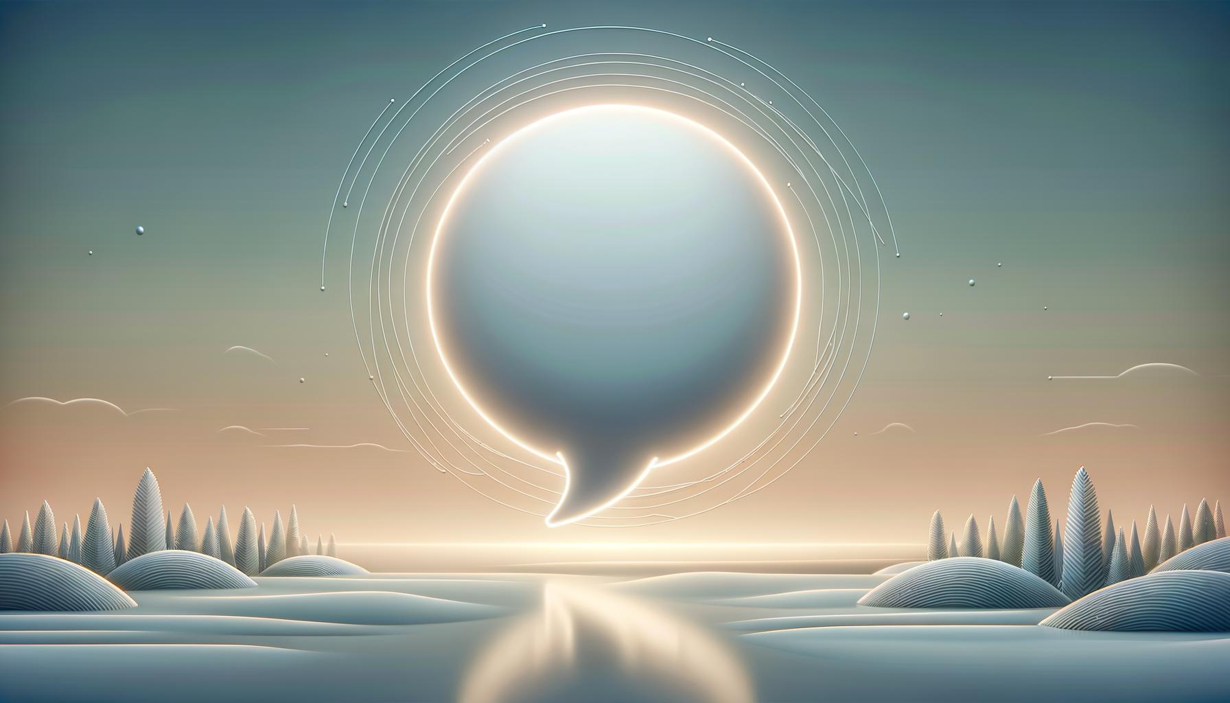 Minimalist illustration of a glowing speech bubble rising in a calm space symbolizing impactful quiet communication