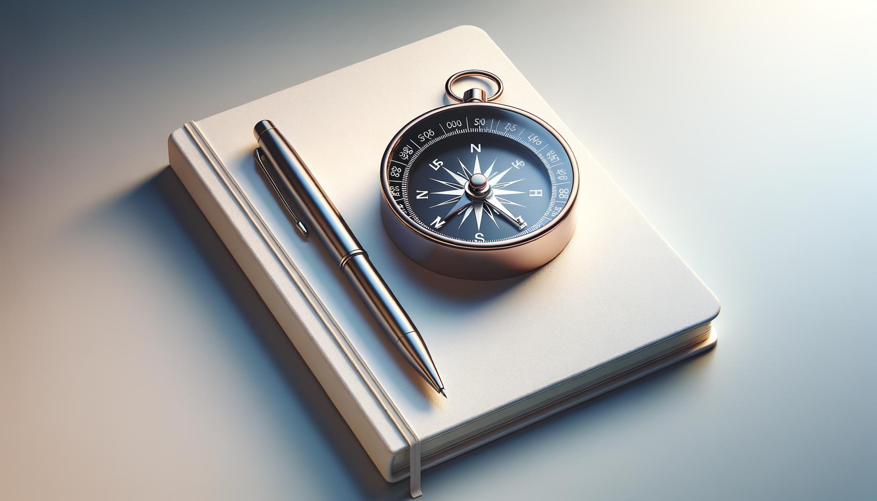 Minimalist illustration of a compass and notebook symbolizing intentional leadership growth