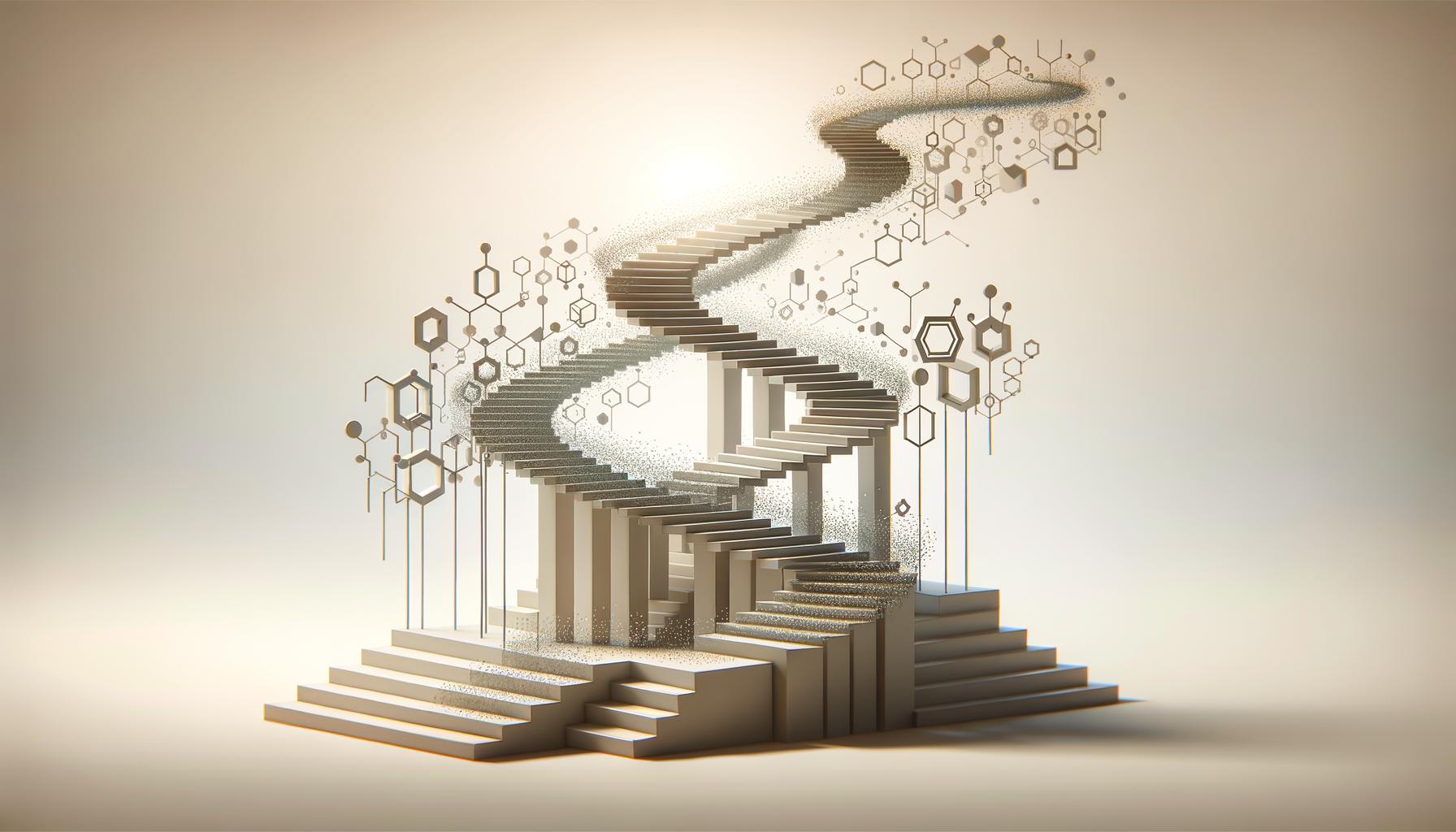 Minimalist illustration of a geometric staircase or path with clean space on a soft gradient background