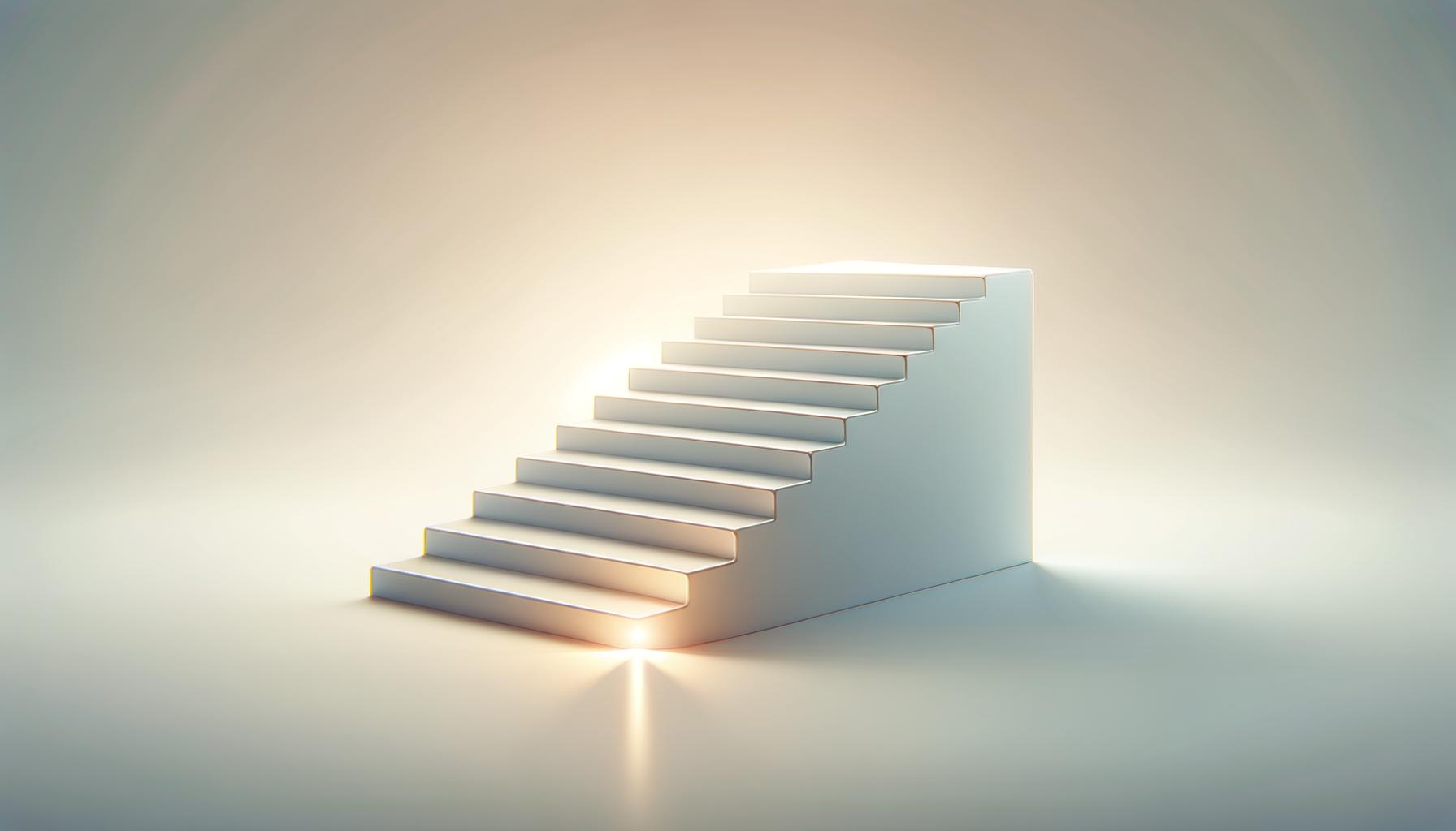 A minimalist staircase on a soft gradient background with the first small step highlighted