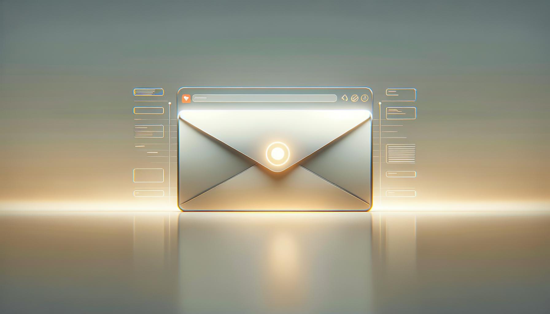 Minimalist digital art of a tidy email inbox and a glowing focus symbol on a soft gradient background