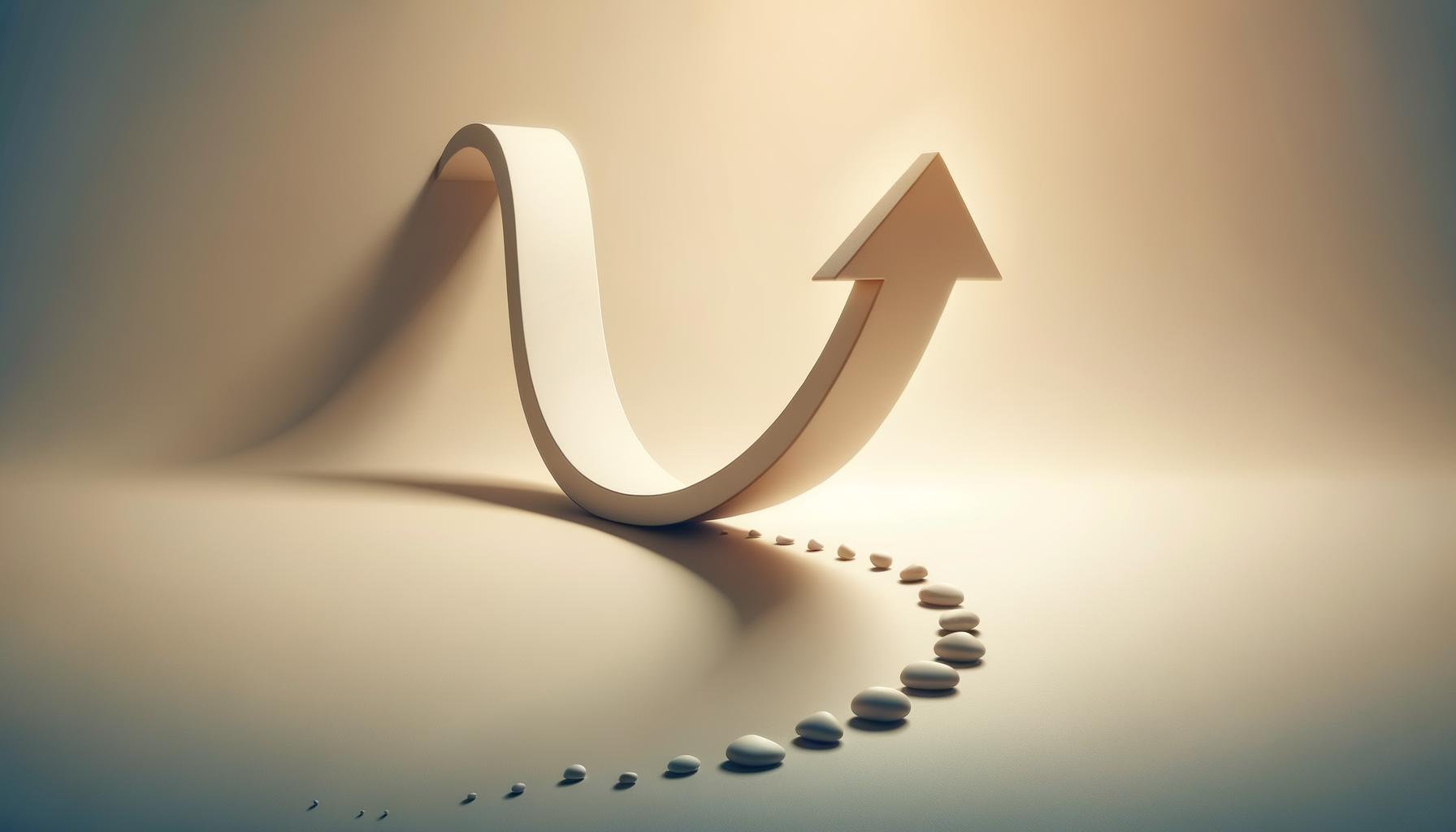 A clean upward path with small stepping stones on a soft gradient background representing building momentum
