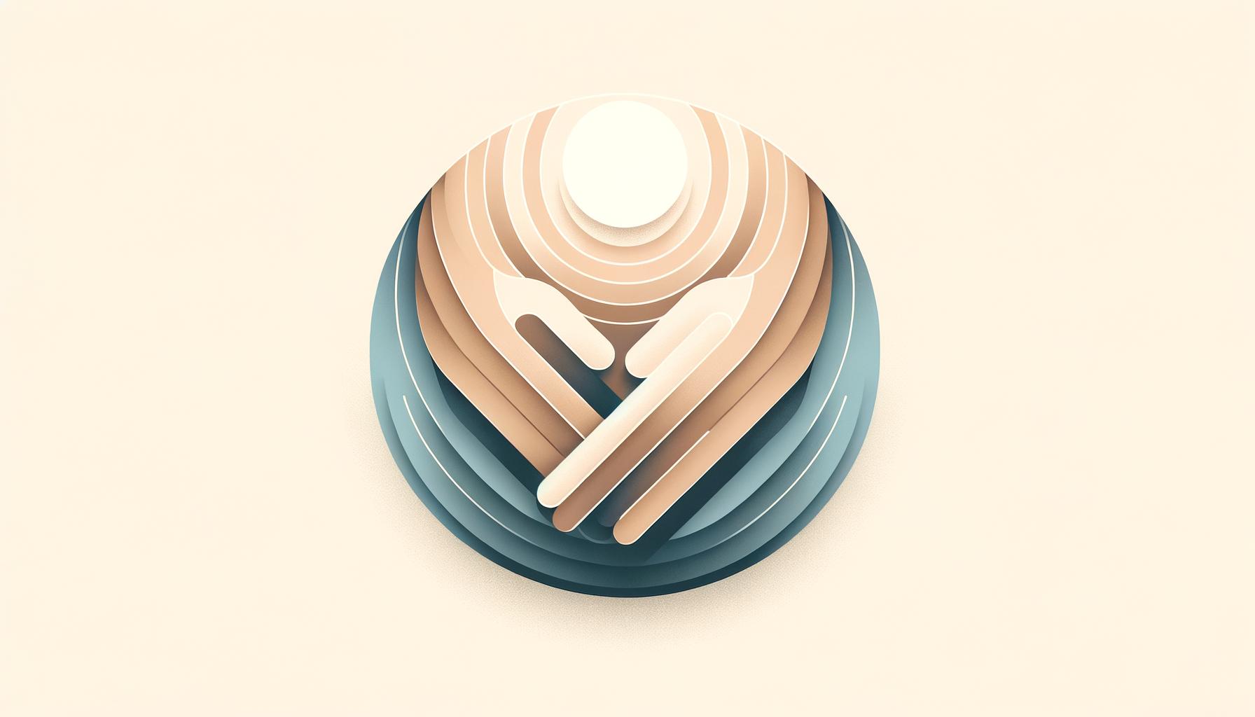 Minimalist illustration of two abstract shapes connecting to symbolize trust and teamwork on a soft gradient background