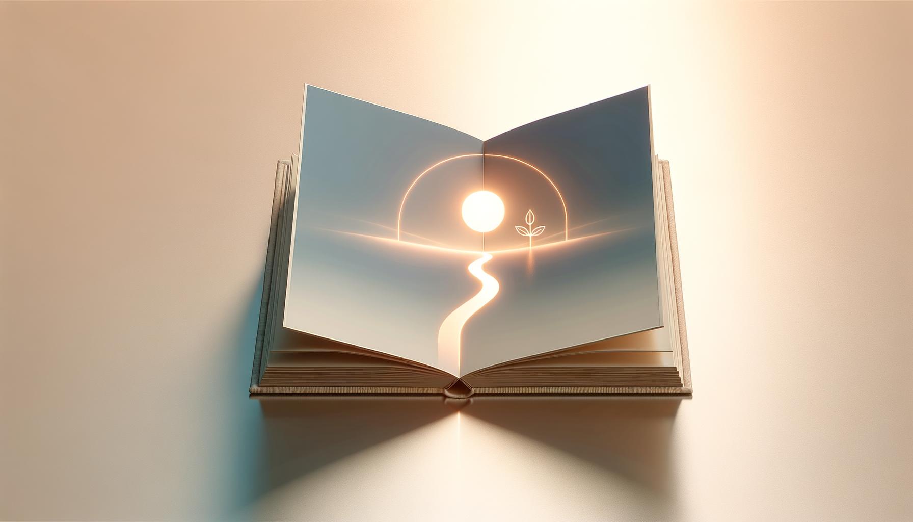 Minimalist illustration of an open playbook with a glowing path on a soft gradient background