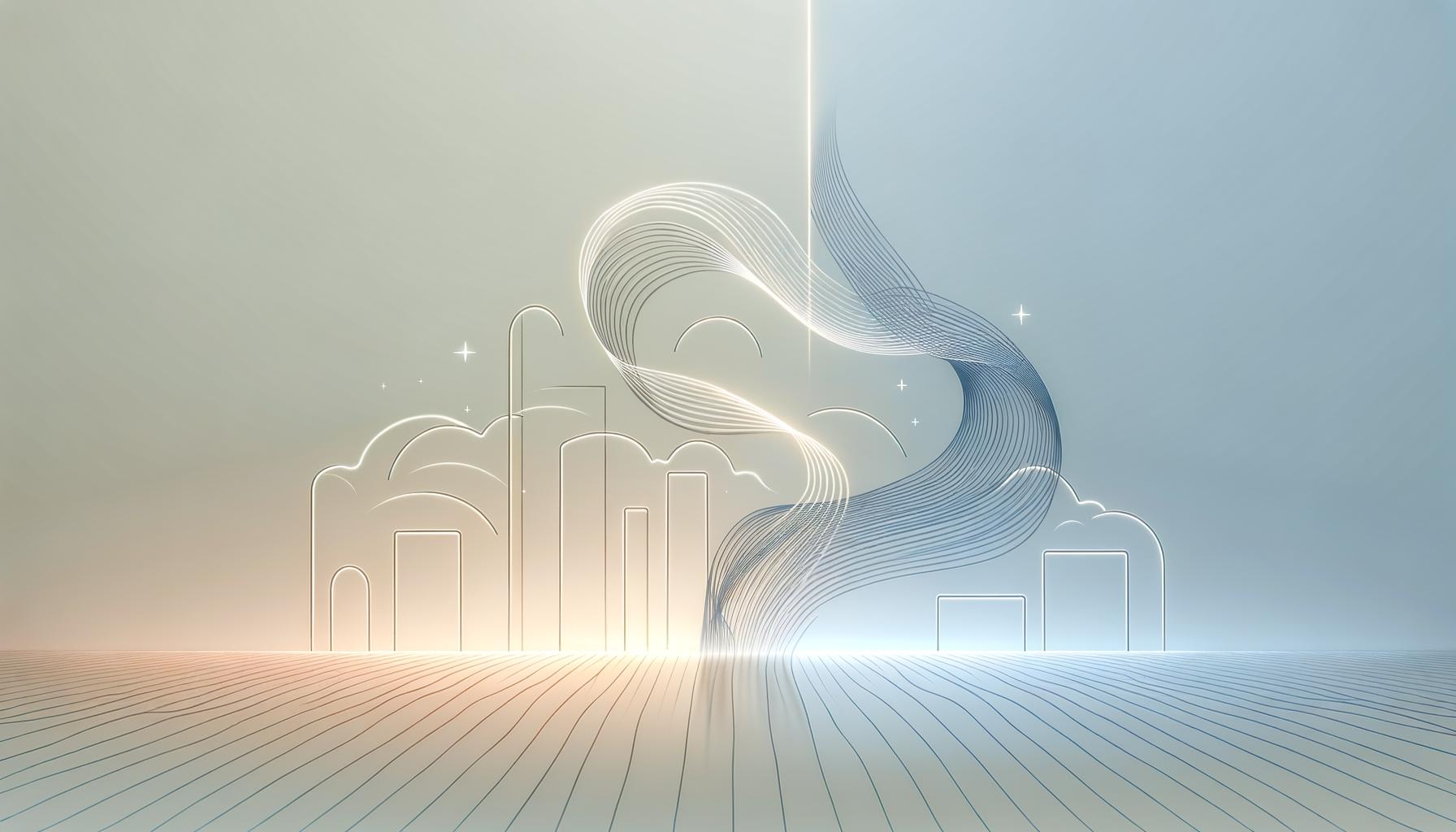 A soft glowing boundary line separates calm organized shapes from faint chaotic lines on a light gradient background