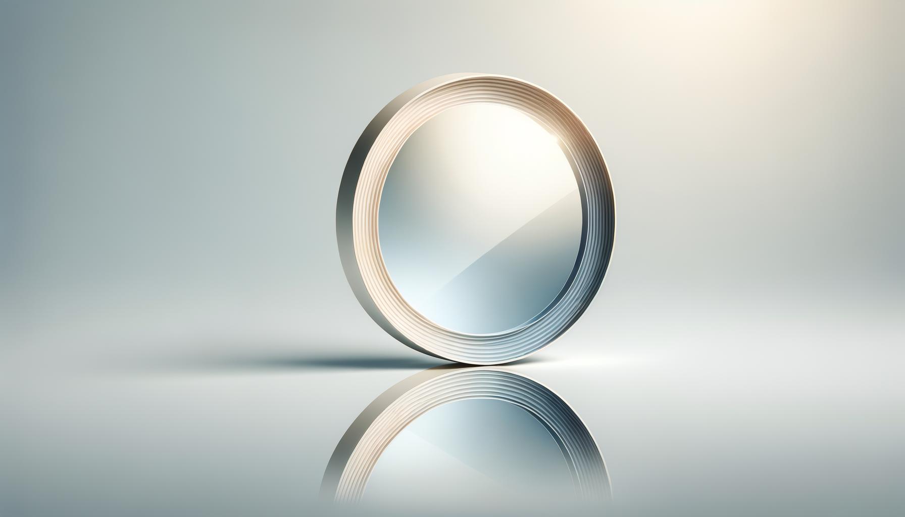 Minimalist circular mirror symbolizing self-reflection and early burnout awareness on a soft gradient background