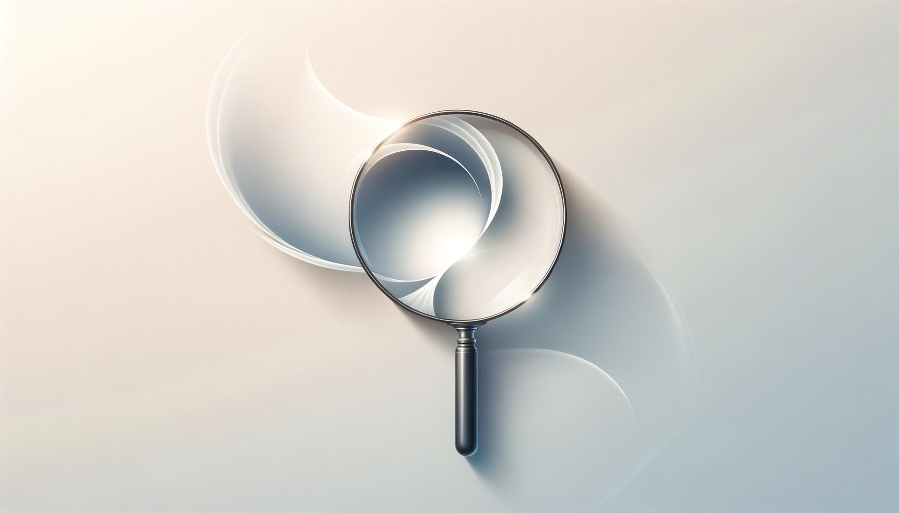 Minimalist magnifying glass highlighting a swirl changing from chaotic to calm on a soft gradient background