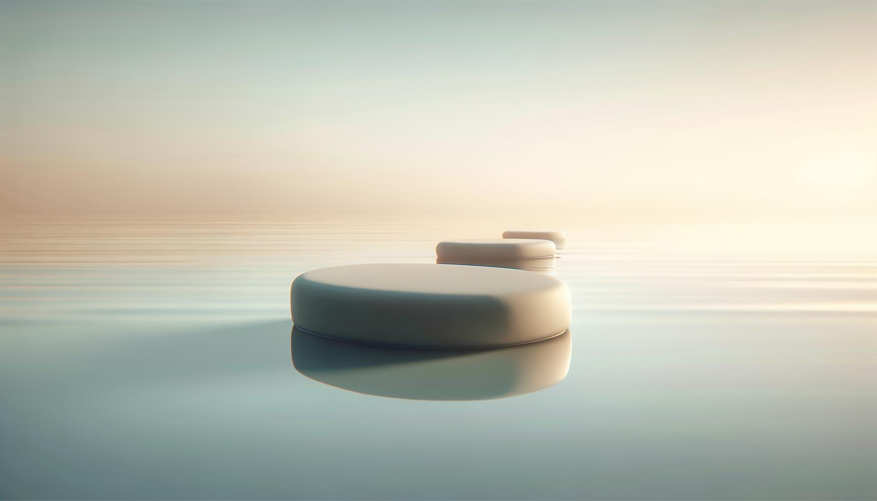 A smooth stepping stone on calm water with a soft gradient background