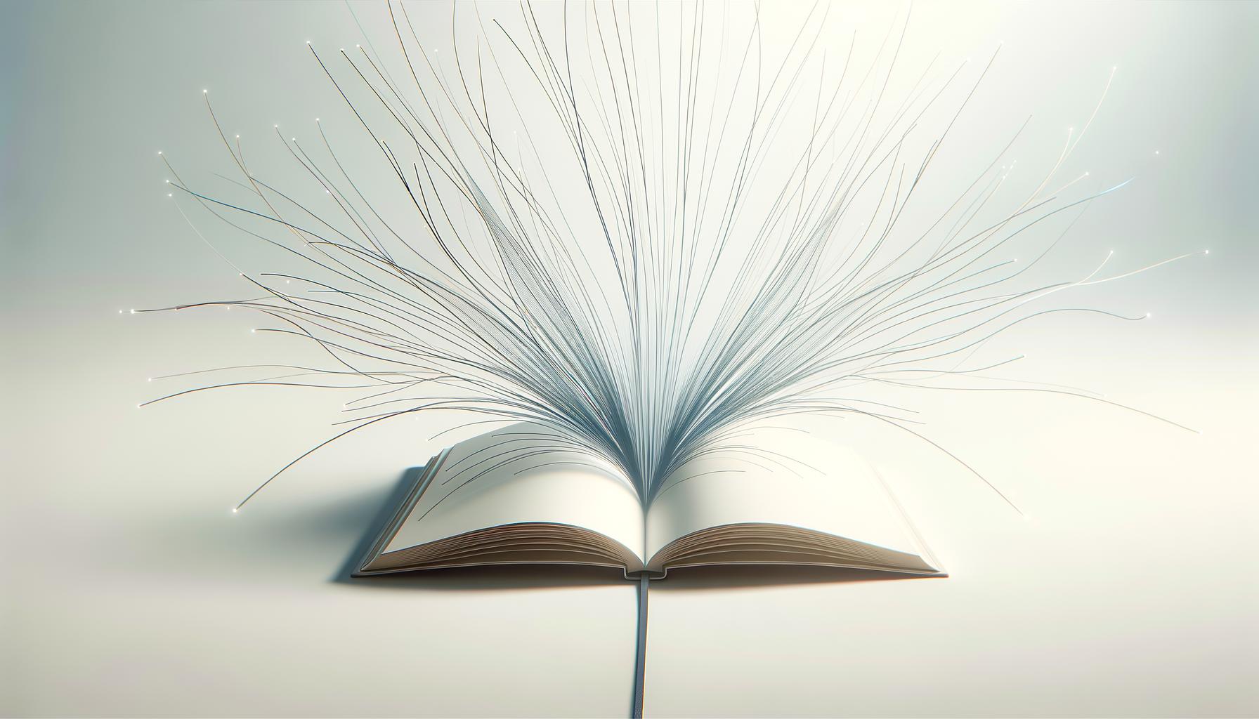 Minimalist illustration of an open notebook radiating abstract light on a soft gradient background