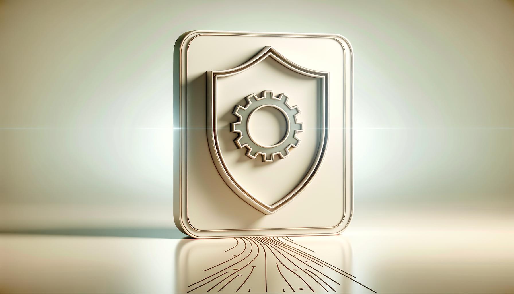 Minimalist shield with subtle gear motif on a light gradient background symbolizing confident engineering leadership