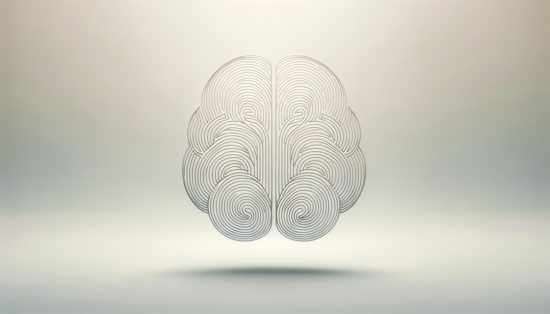 Minimalist brain shape floating above a soft gradient background radiating calm and renewal