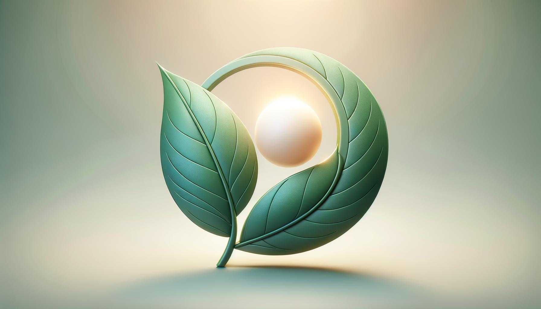 A green leaf cradling a glowing sphere on a soft gradient background symbolizing sustainable leadership