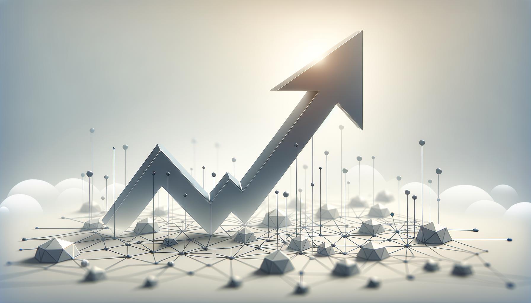 Minimalist illustration of an upward arrow rising from connected shapes representing entrepreneurial leadership