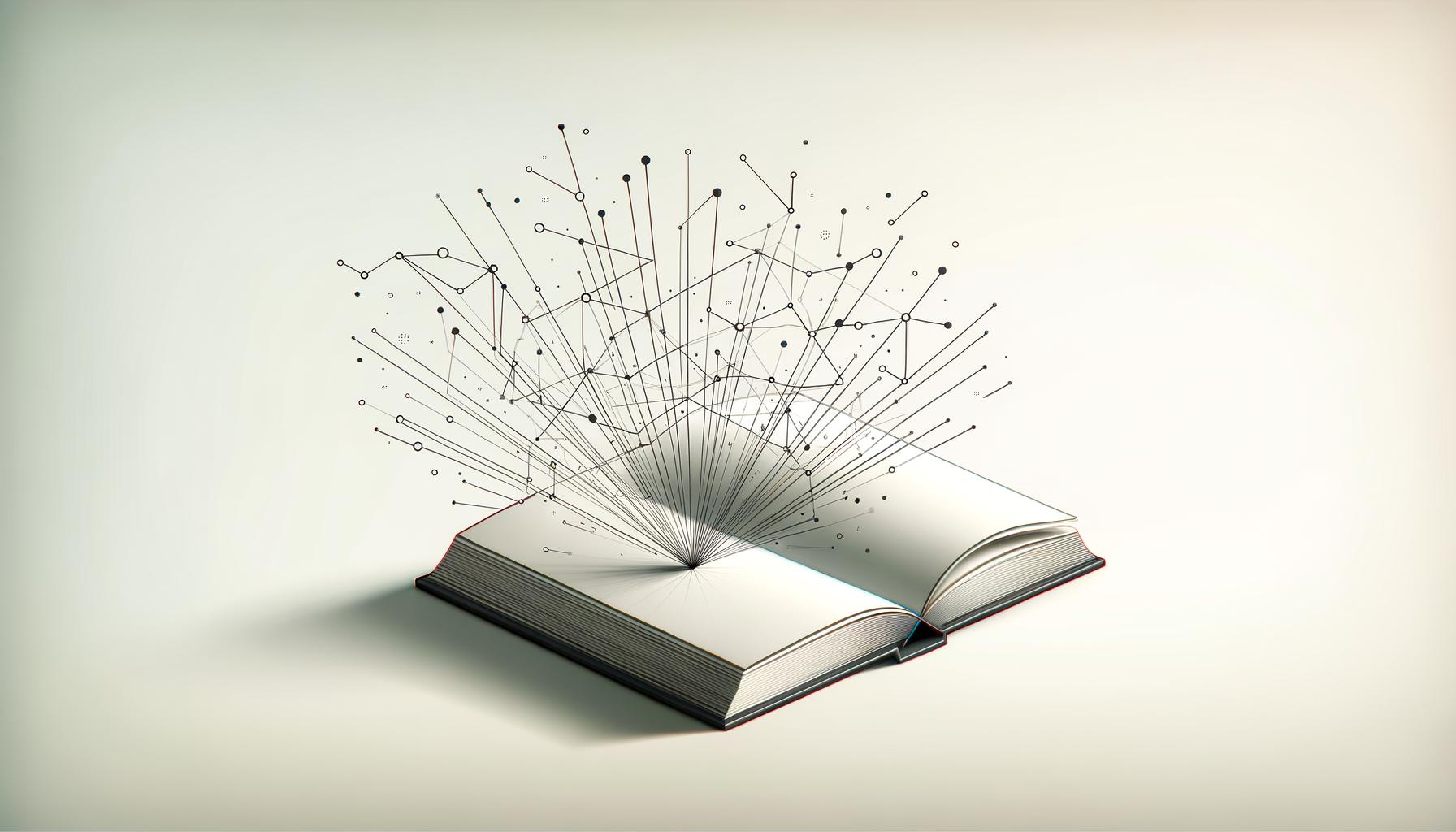 Minimalist open playbook with abstract lines symbolizing connected systems on a light gradient background