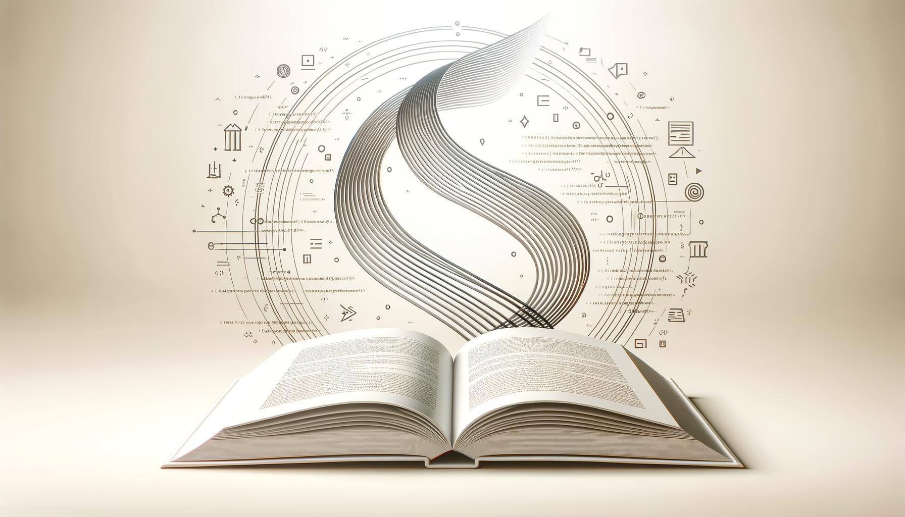 Minimalist illustration of an open book with code lines transforming into a clear path on a soft gradient background