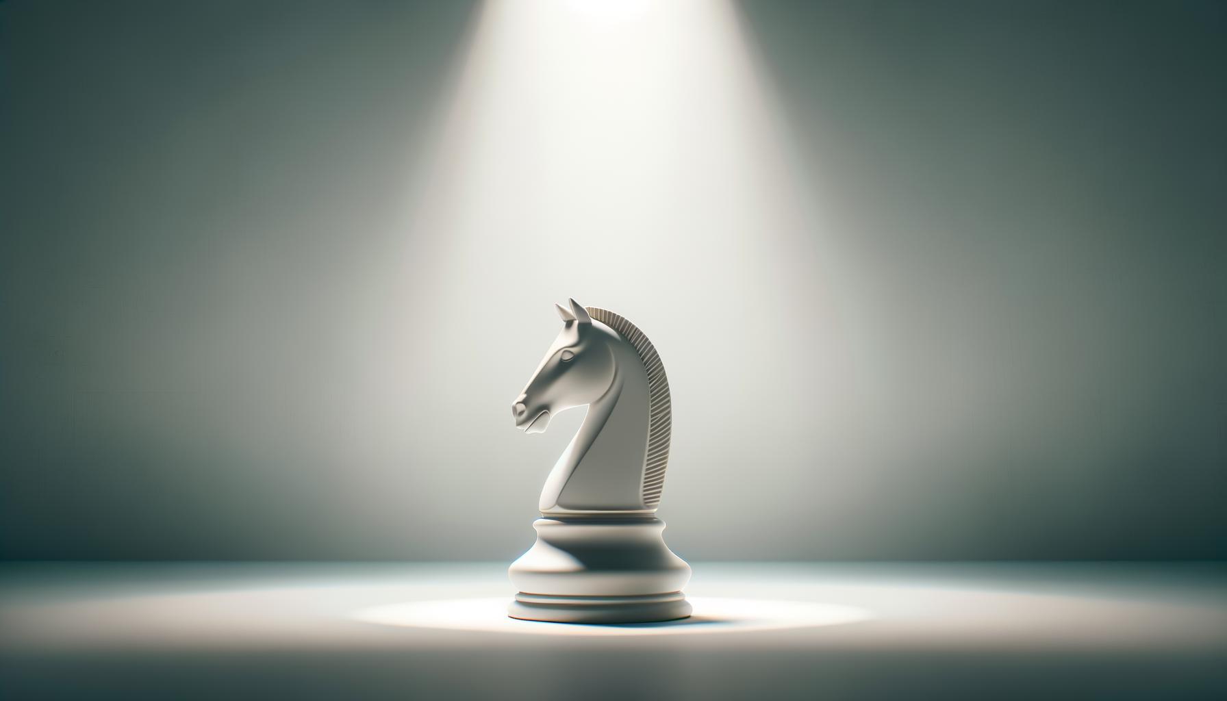 A single chess knight on a minimalist stage with a soft gradient background and elegant lighting