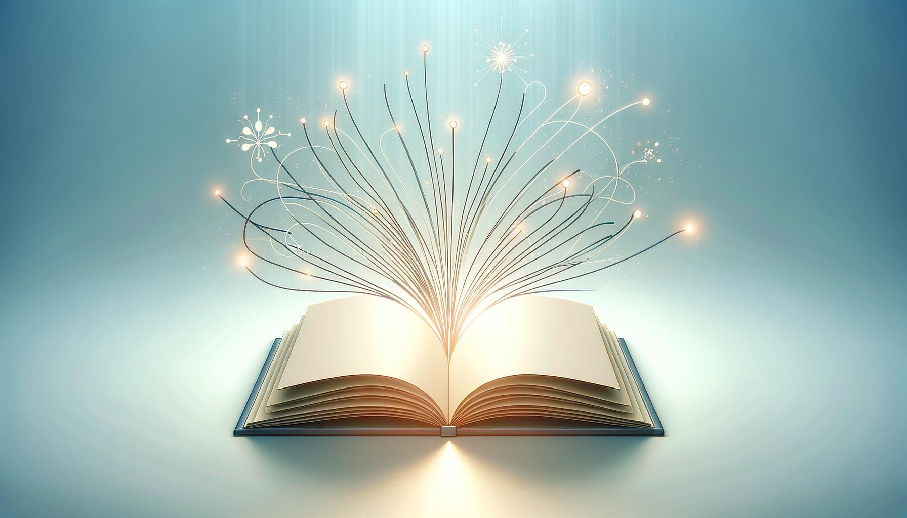 Minimalist illustration of an open playbook with glowing connections on a light gradient background