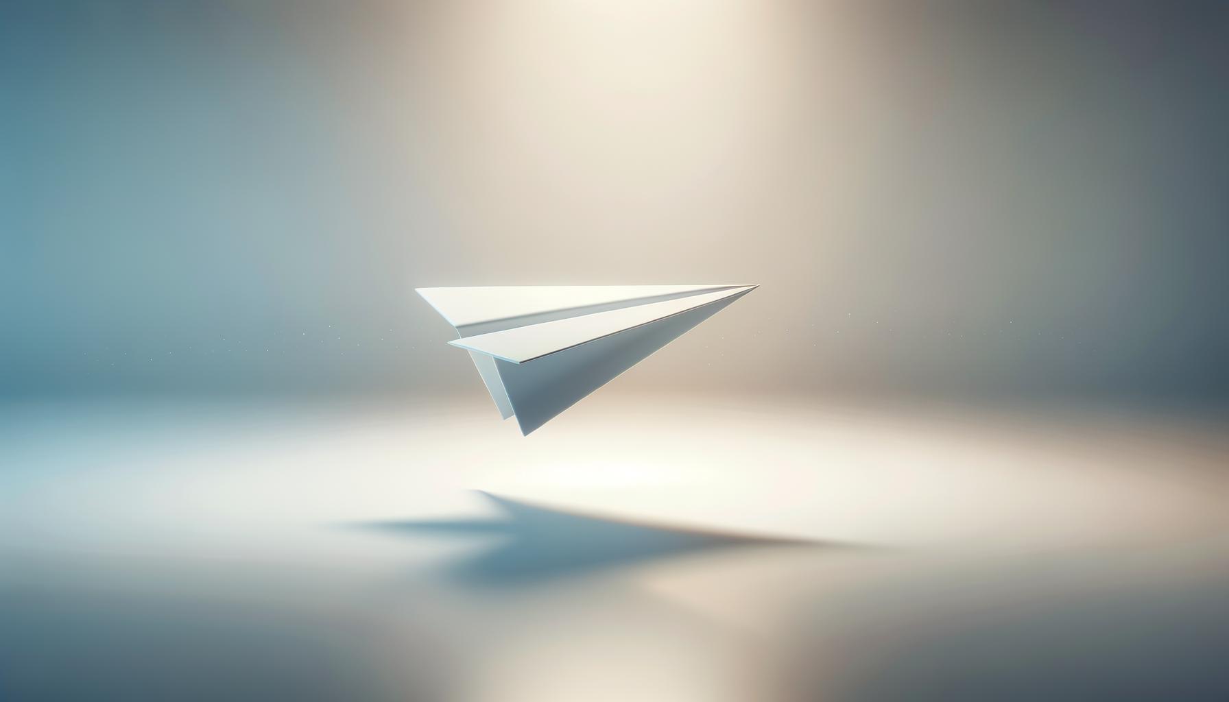 Minimalist illustration of a paper airplane rising against a soft gradient background symbolizing confidence in sharing