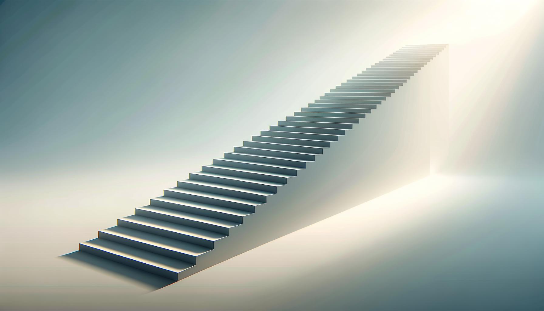 A minimalist staircase rising steadily into a soft gradient background representing gradual progress