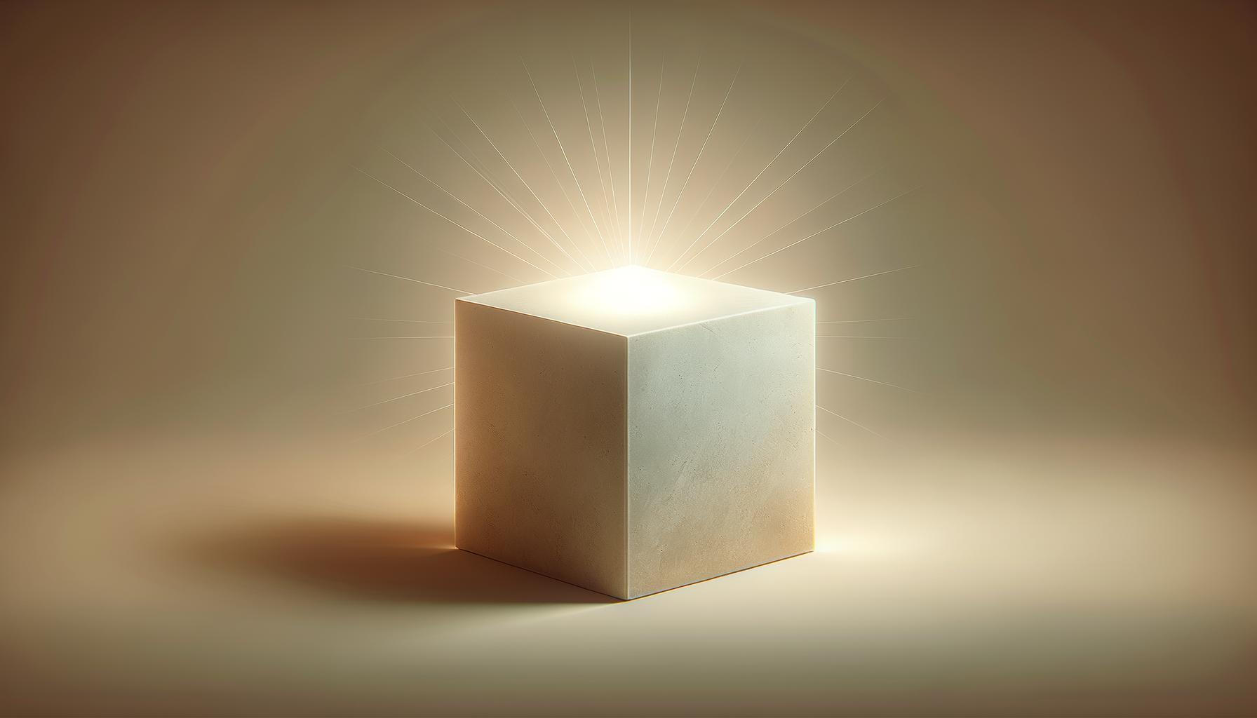 A glowing foundation block on a soft gradient background symbolizing the power of revisiting the basics
