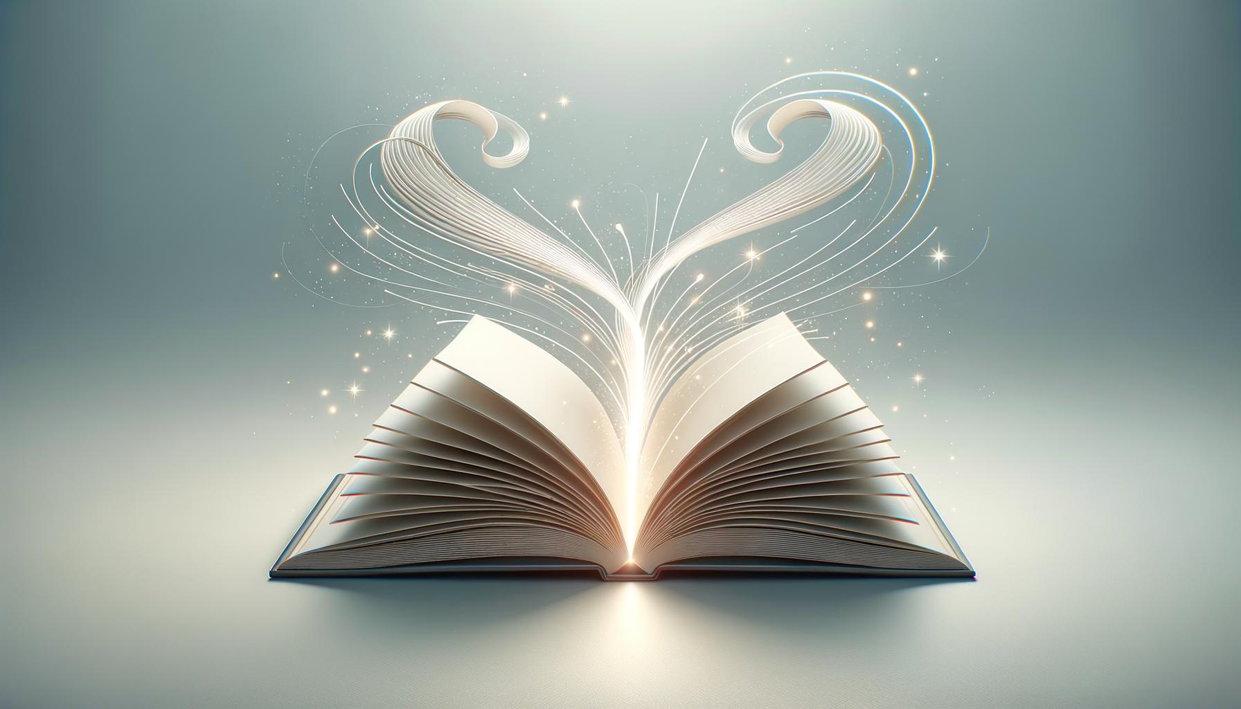 An open book transforms into a glowing path symbolizing storytelling guiding leadership and teams
