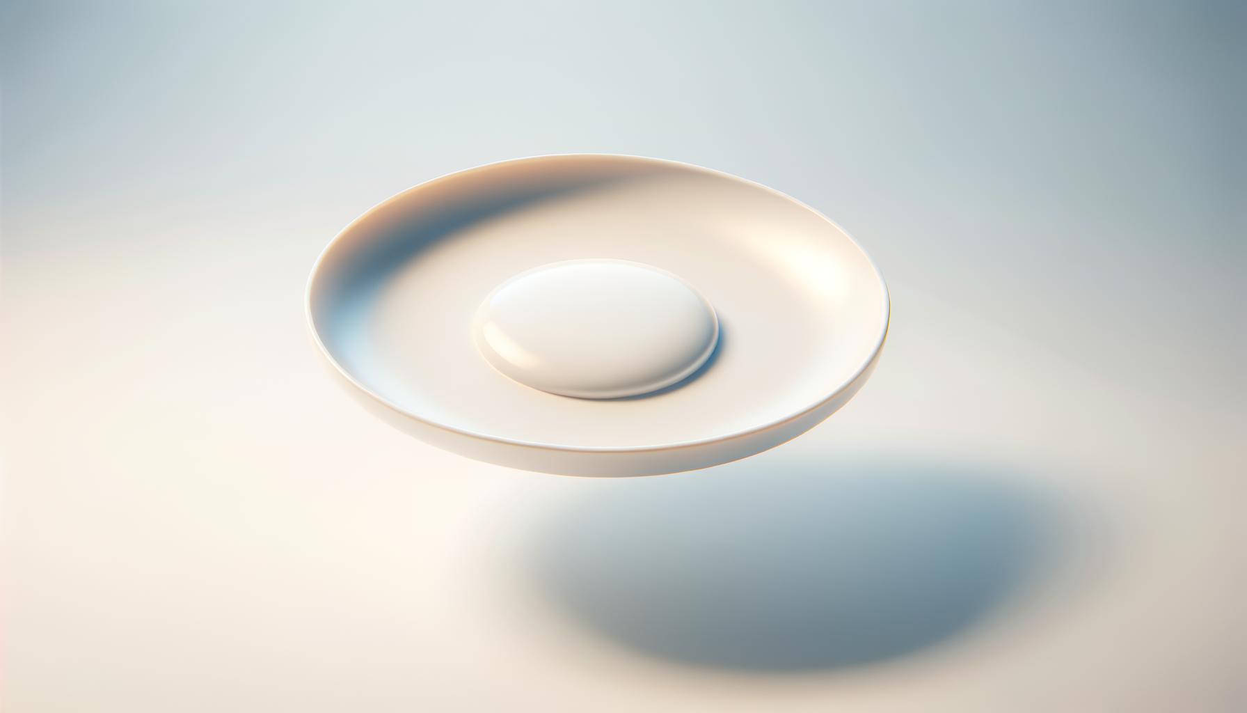 A single white plate floats calmly above a soft gradient background symbolizing morning focus