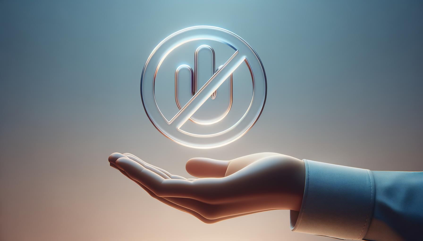 Minimalist illustration of an open hand gently moving aside a translucent request icon on a soft gradient background