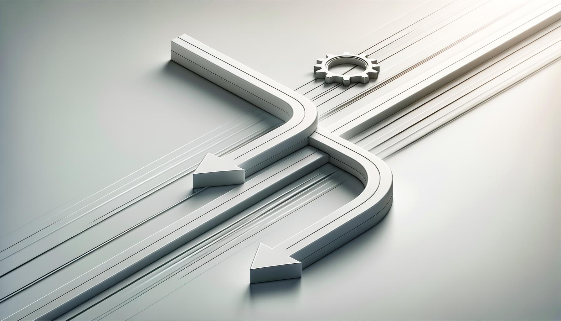 Minimalist concept art of two diverging paths representing speed and refinement on a soft gradient background