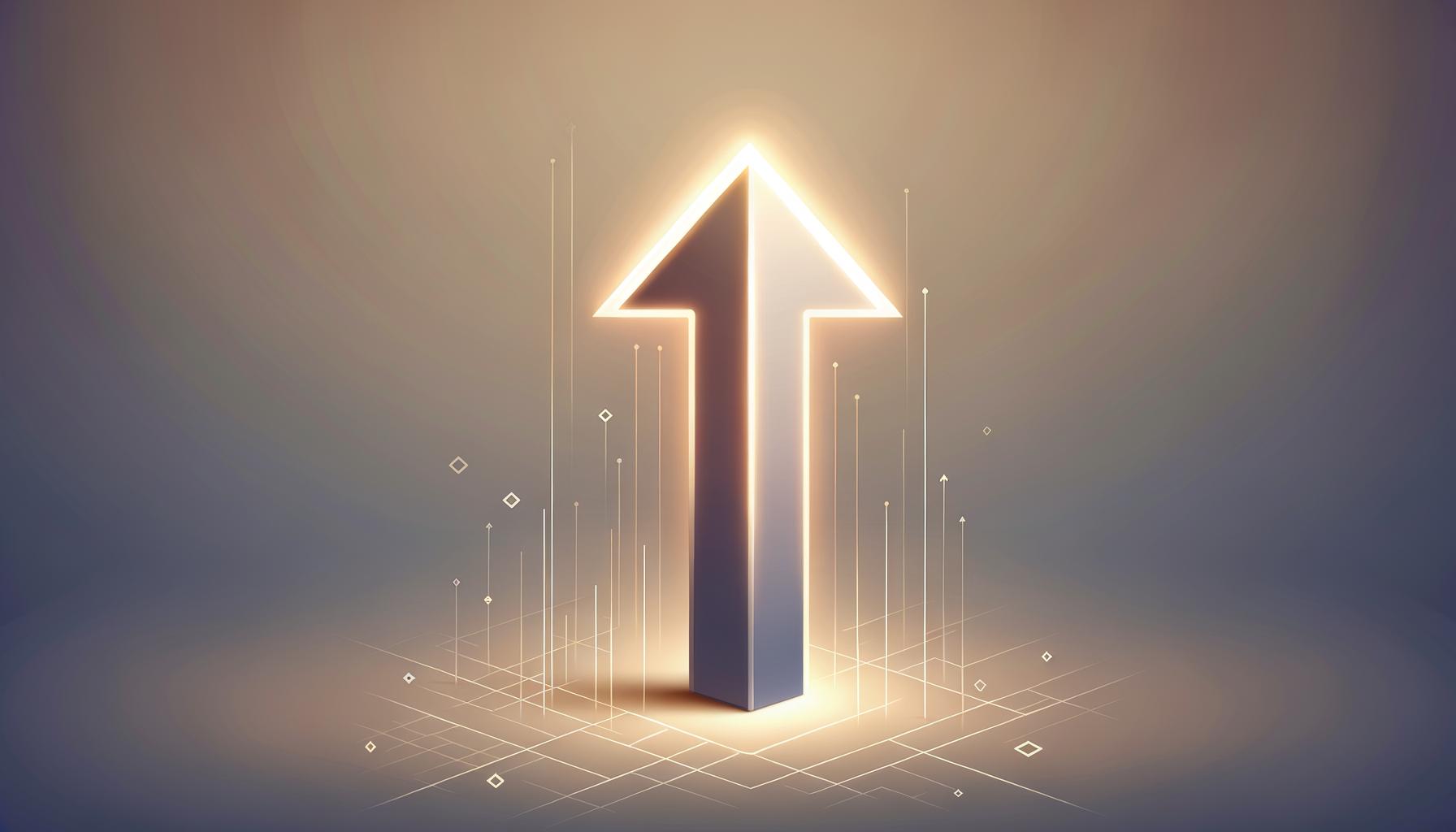Minimalist illustration of an illuminated upward arrow on a soft gradient background symbolizing strengths focused growth