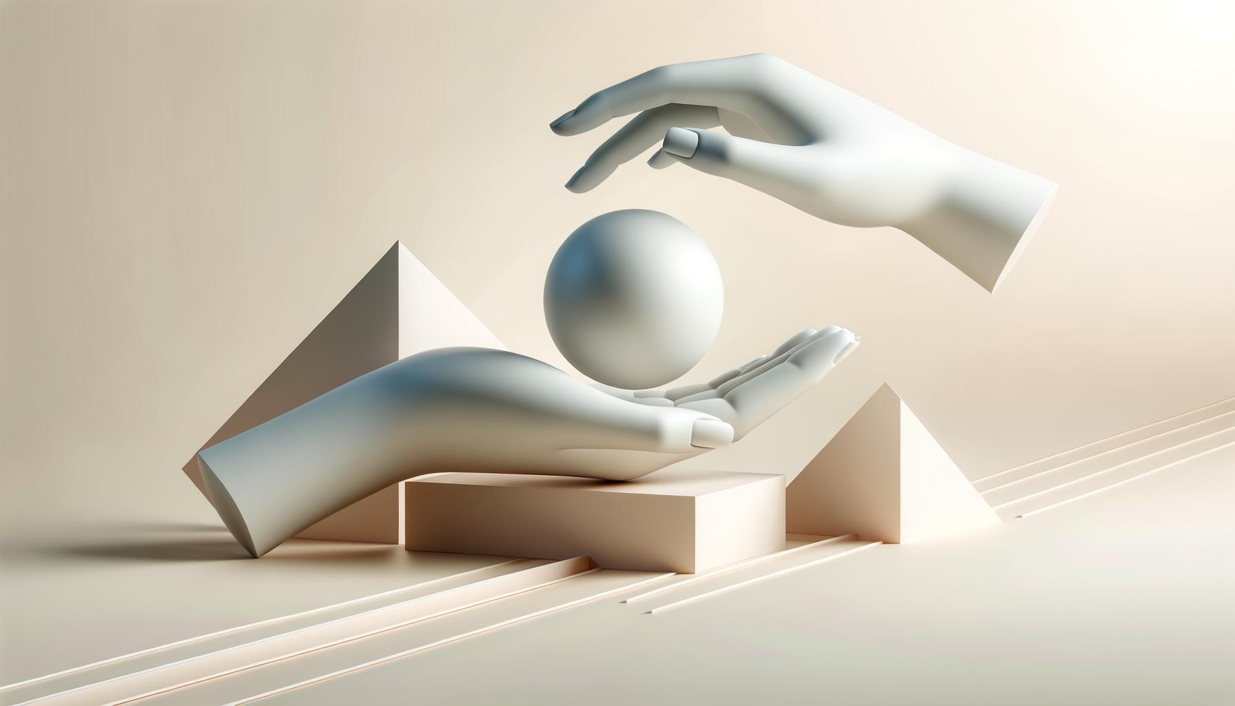 Abstract hands symbolizing balance between supportive and hands off leadership on a light gradient background