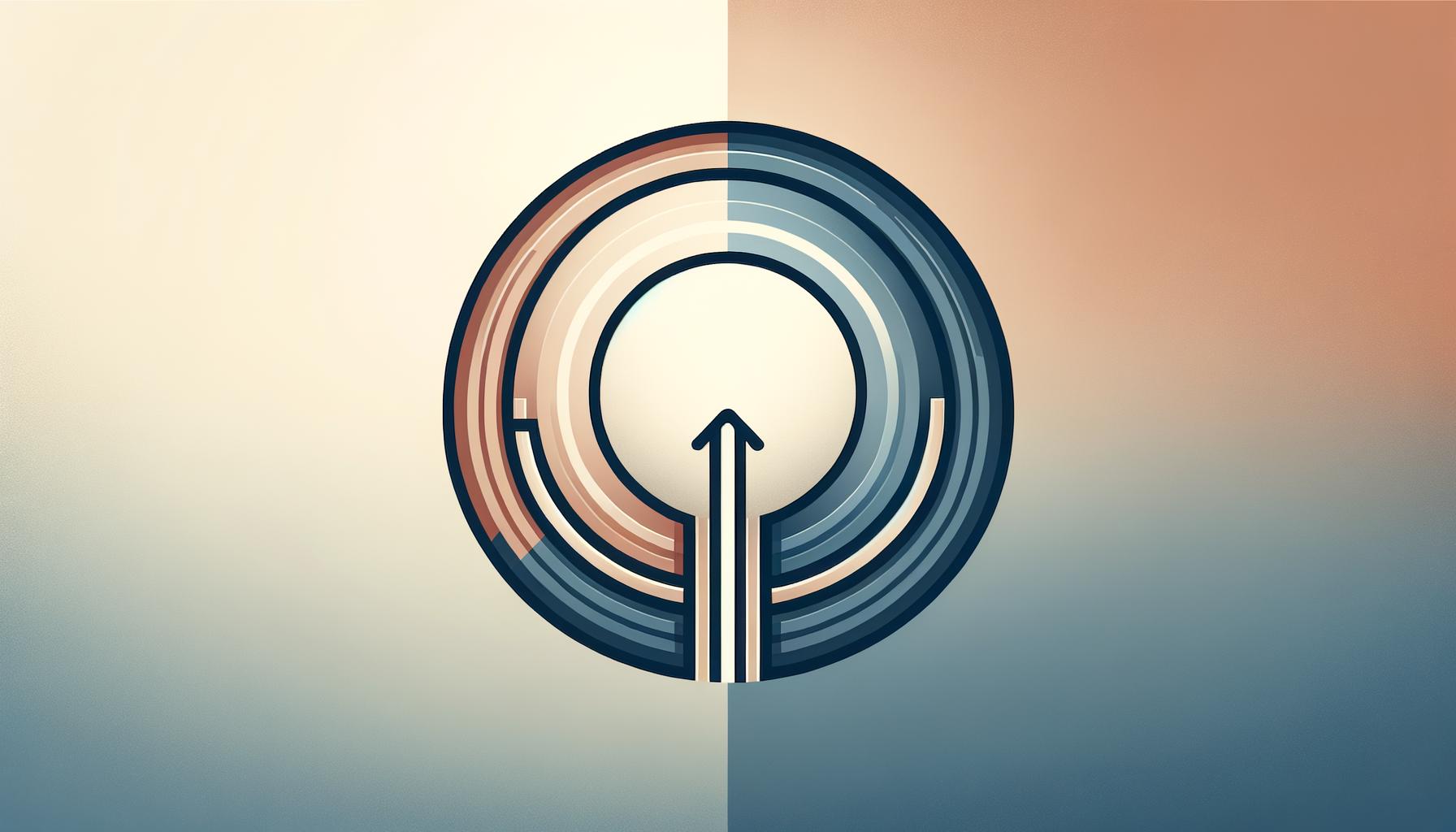 Minimalist illustration of a circle with a curved arrow inside on a soft gradient background representing team alignment