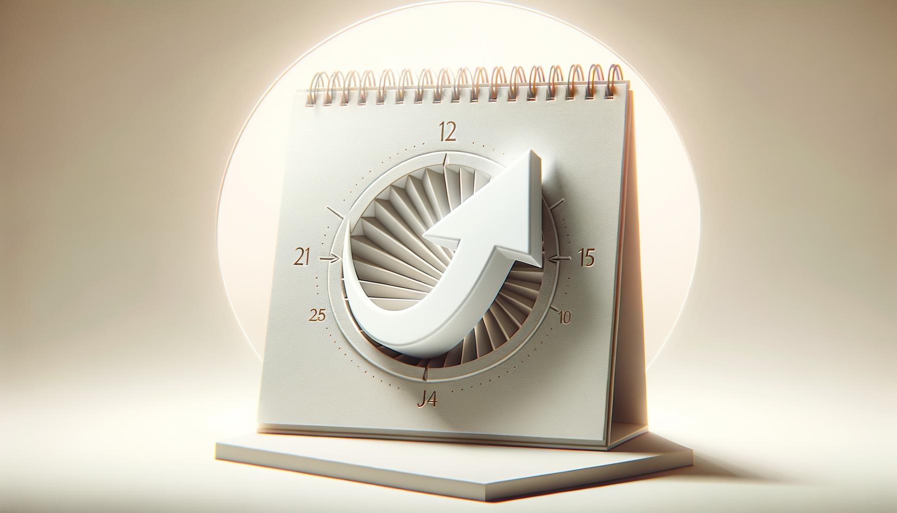 Minimalist illustration of an upward arrow rising from a January calendar page on a soft gradient background