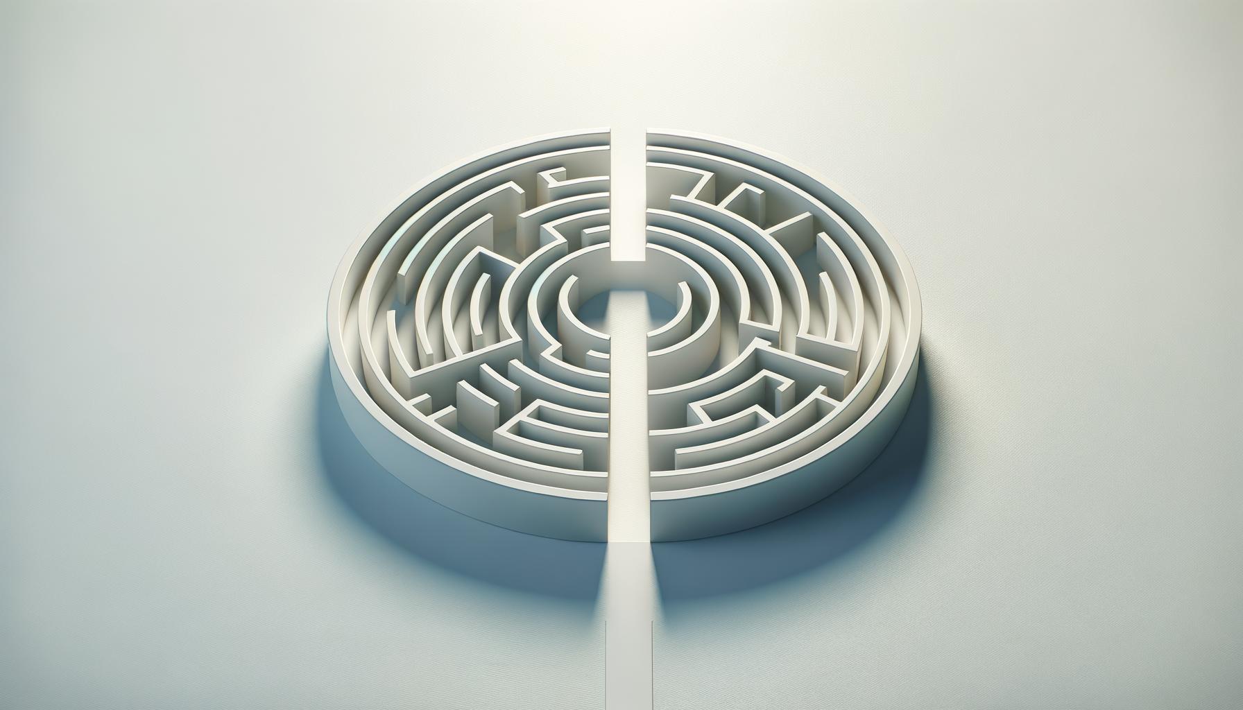 Minimalist maze with one clear path emerging on a light gradient background