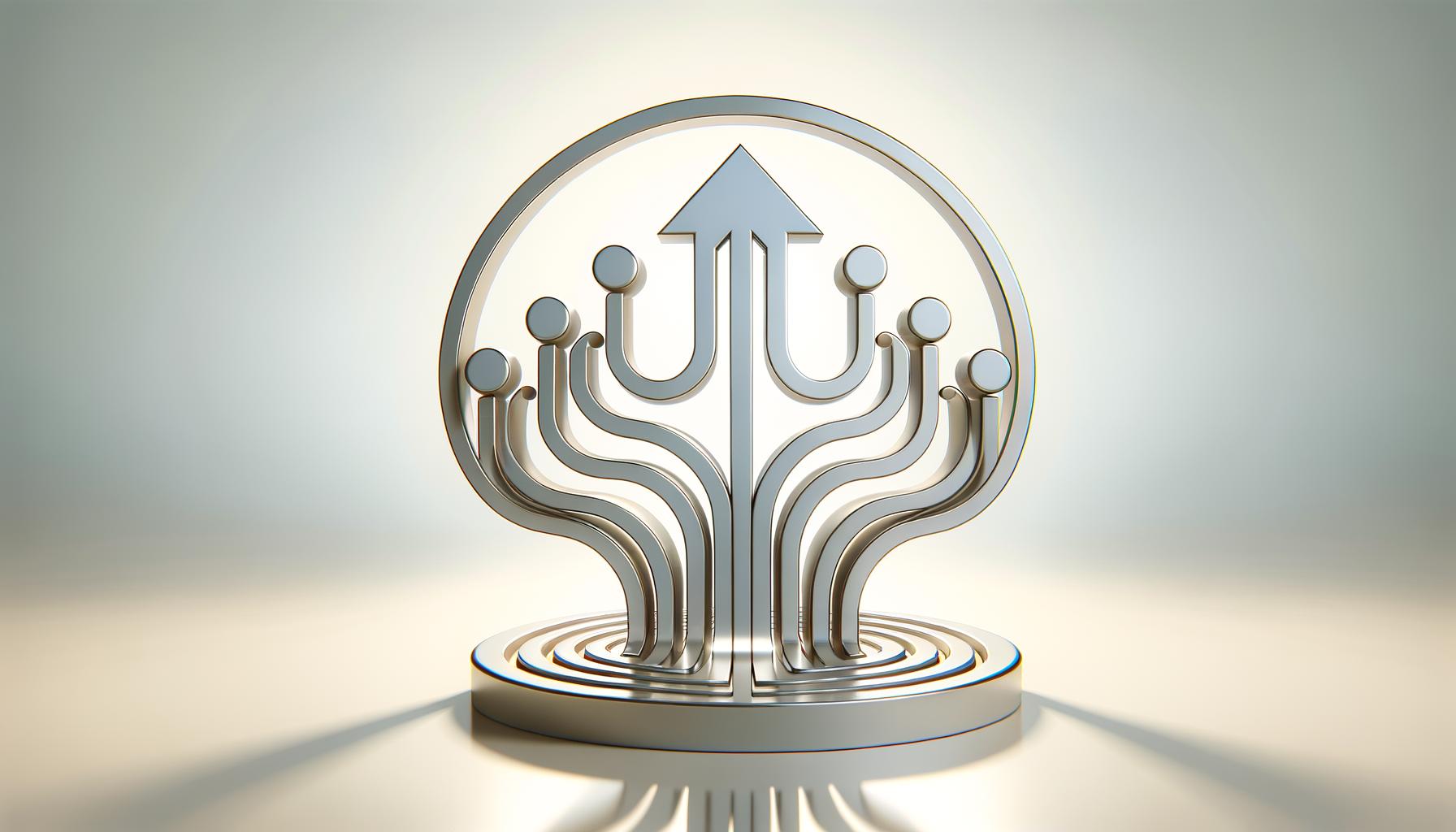 Minimalist illustration of a pathway leading from a circle to an upward arrow on a light gradient background