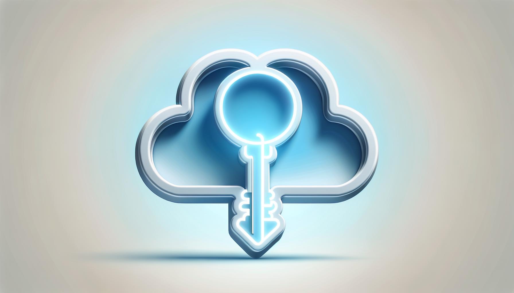 A minimalist key unlocking an abstract brain shape on a soft gradient background