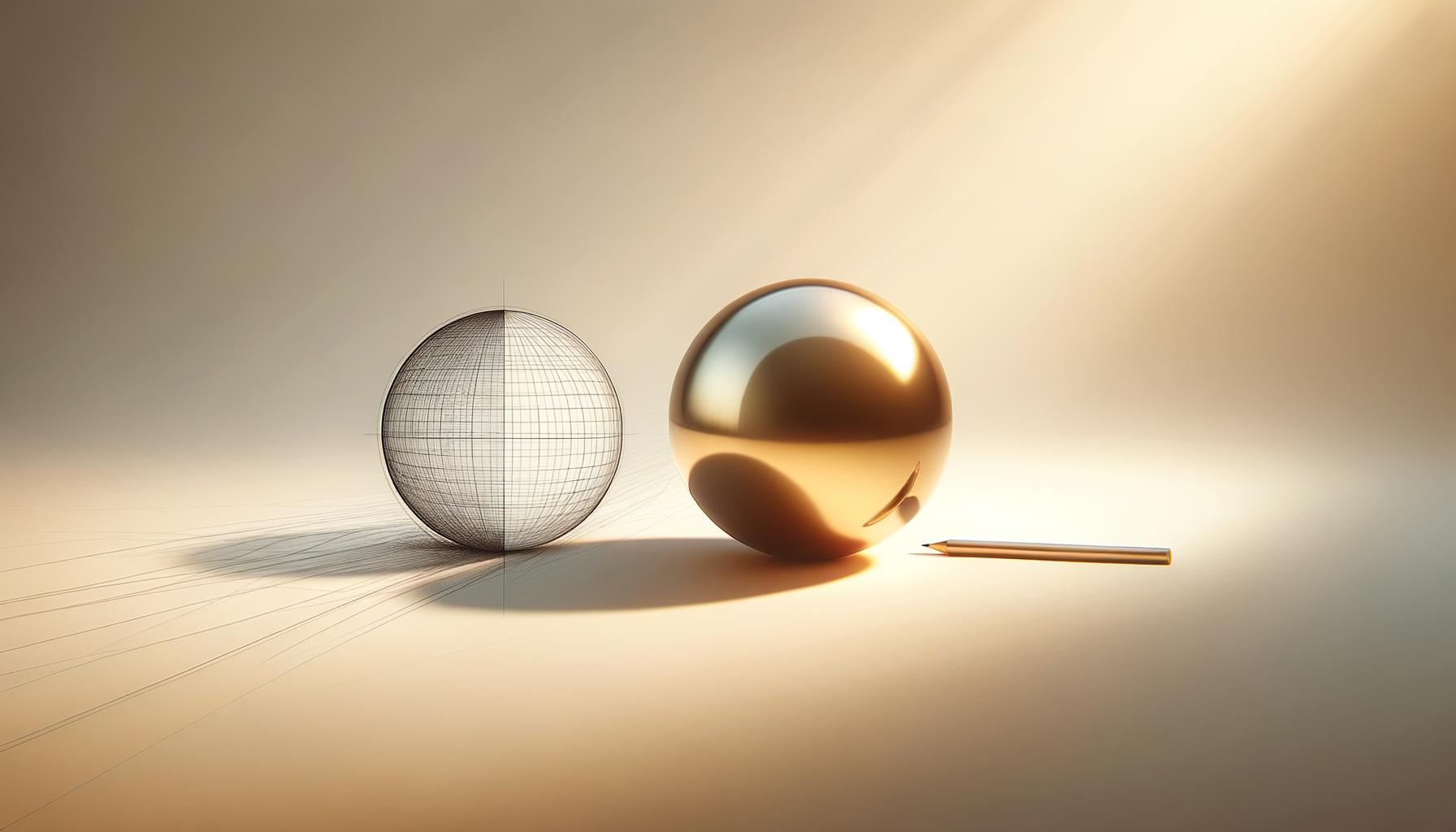A polished golden sphere and an unfinished sphere on a soft gradient background representing growth in engineering