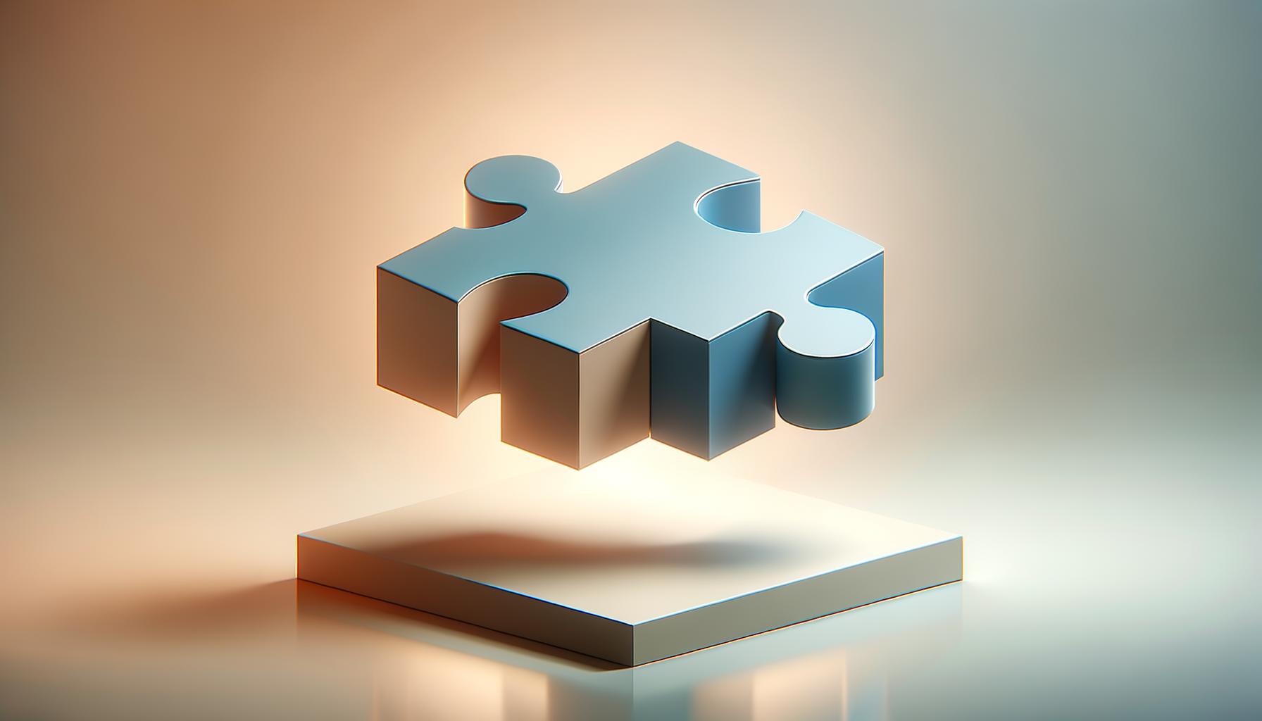 Minimalist illustration of two interlocking puzzle pieces on a light gradient background representing project alignment