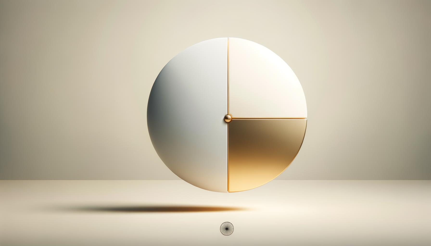 Minimalist illustration of a white circle with a small golden segment separated on a light gradient background