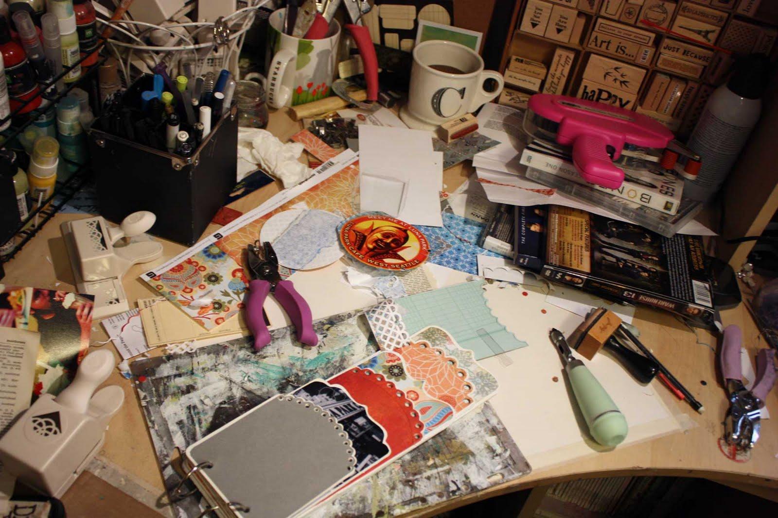 A messy desk representing real-life chaos