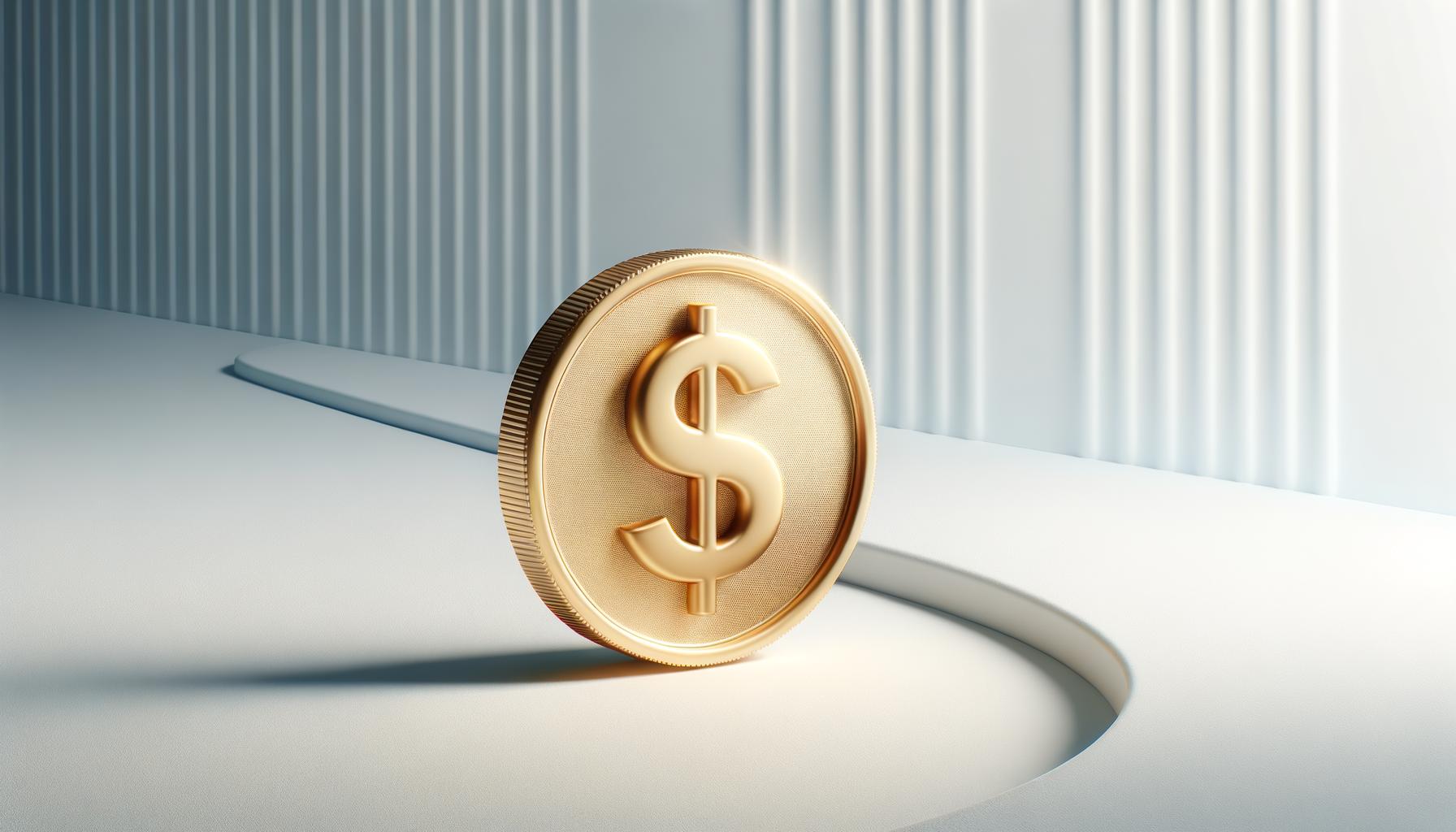 A single gold coin on a minimalist light background representing the first earned dollar in entrepreneurship