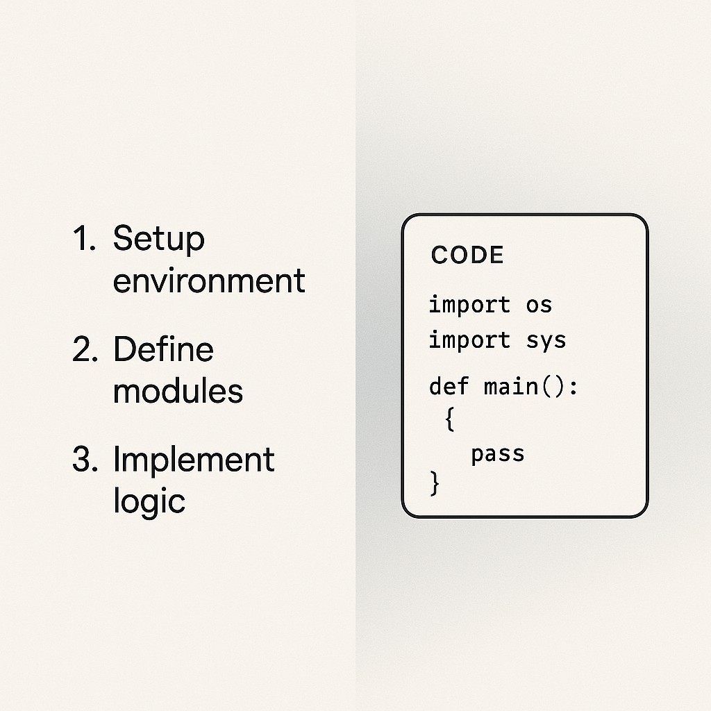 Accelerate project setup with AI shown as a project outline list next to a starter code box with clear, labeled sections