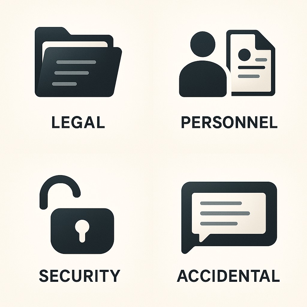 Four icons representing legal, insider, breach, and accidental data risks in AI vendor risk management