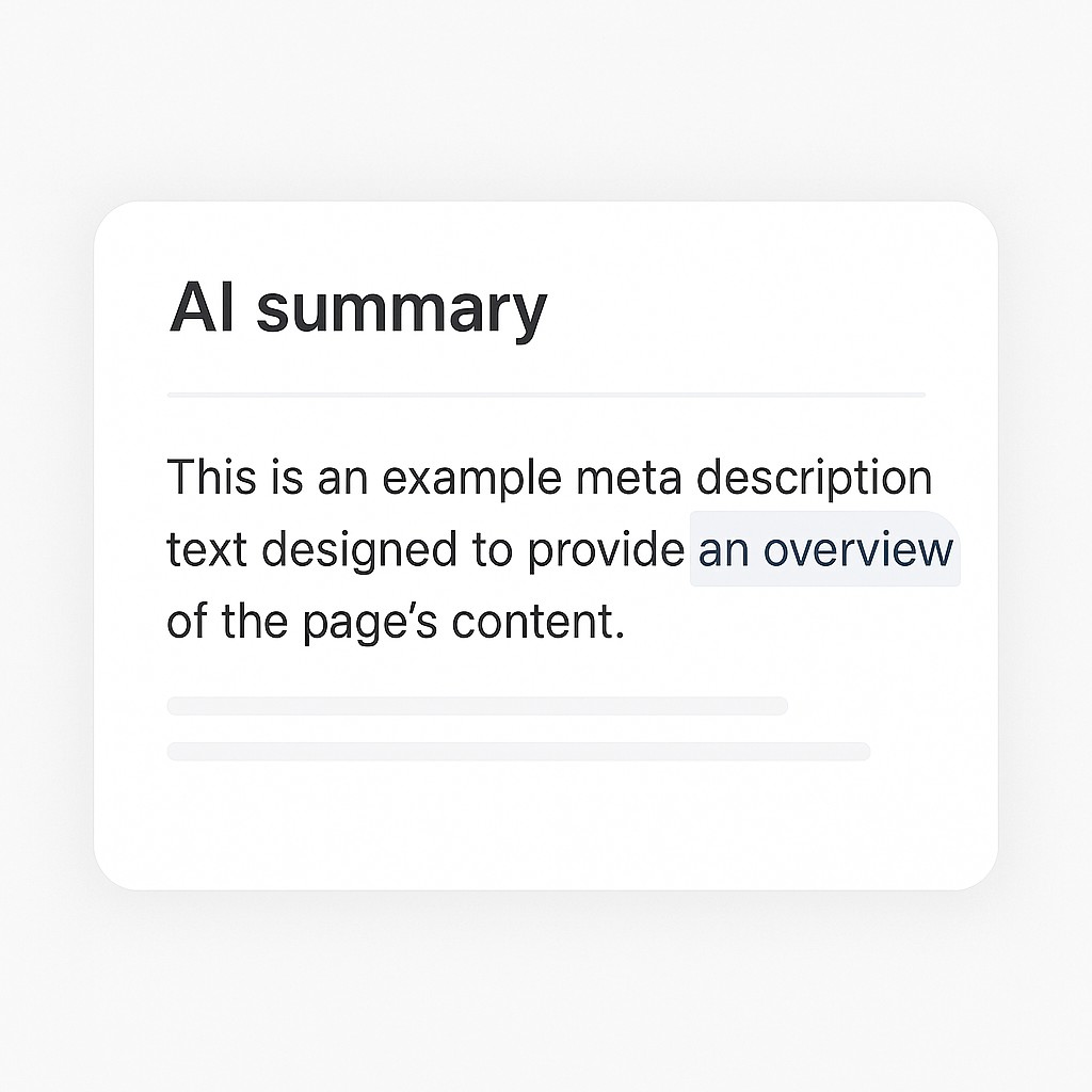 Search result card illustrating how to automate technical SEO with AI, with concise metadata and a highlighted AI-generated summary snippet