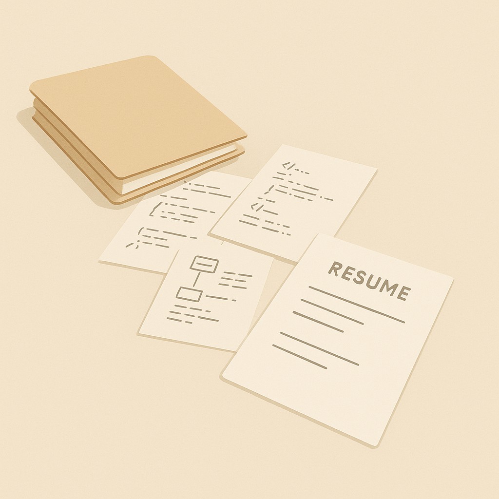 Build in public for engineers illustrated with closed folders hiding scattered code and a sparse resume to emphasize hidden engineering work