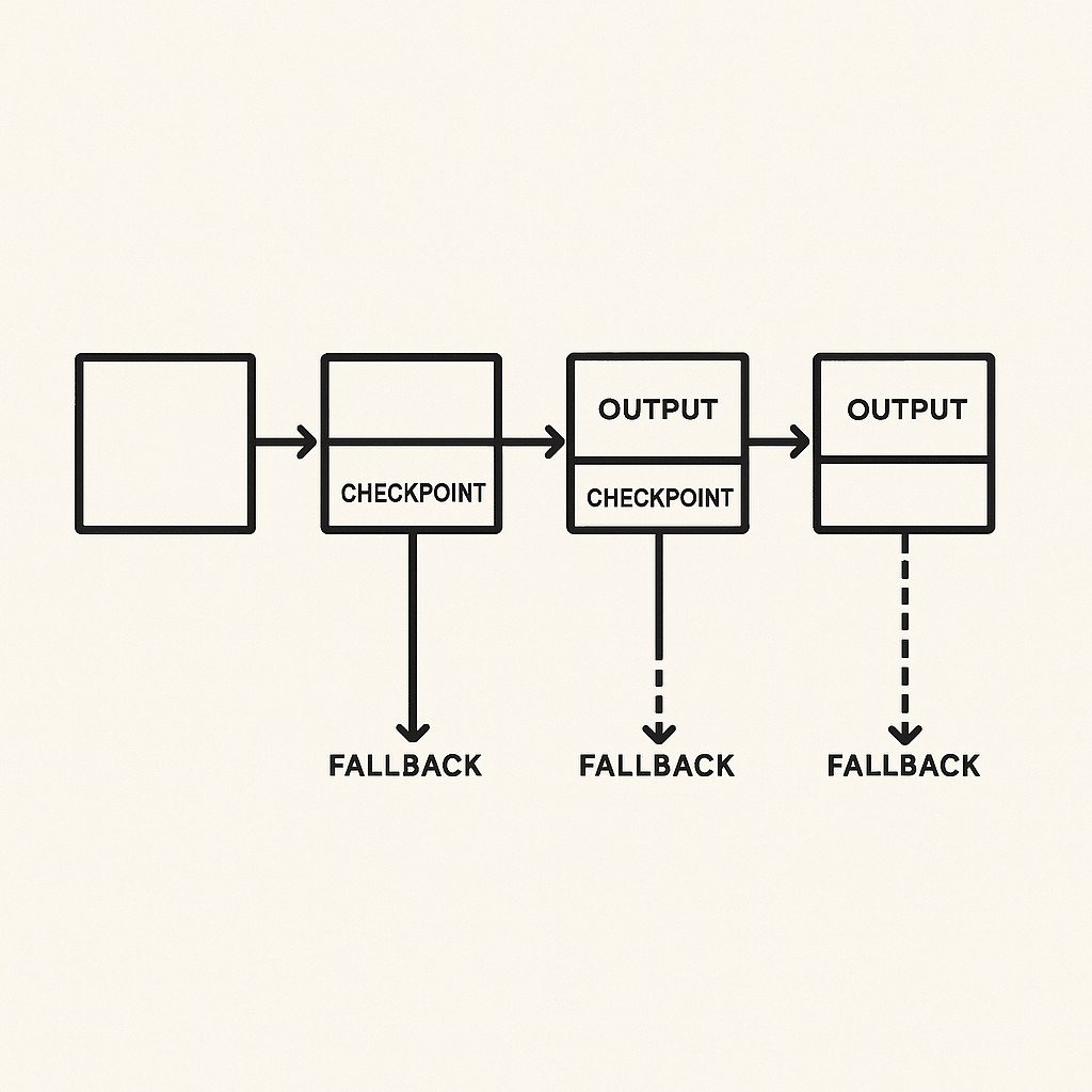Build reliable LLM pipelines with a task pipeline sequence showing clear connections, stepwise hand-offs, and branching fallback paths
