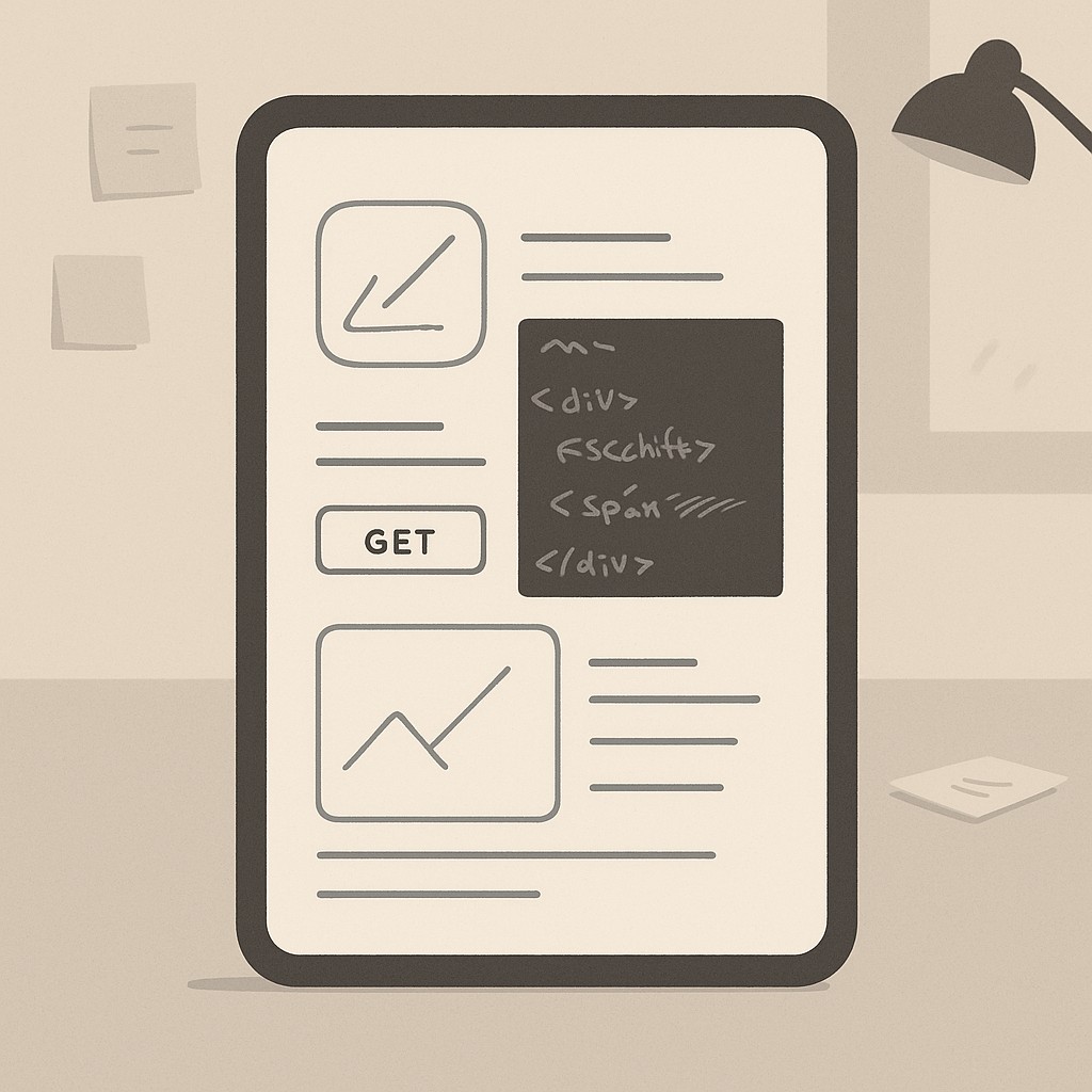 Basic mobile app preview with visible messy code, screen hints at newly launched project to get hired without experience