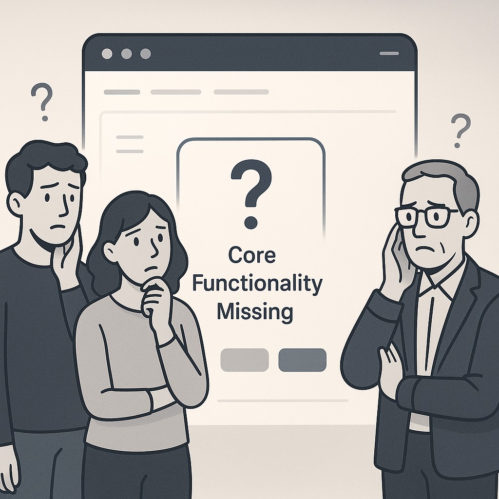 Sleek UI demo with a large missing section; stakeholders notice the gap—stop productivity theater
