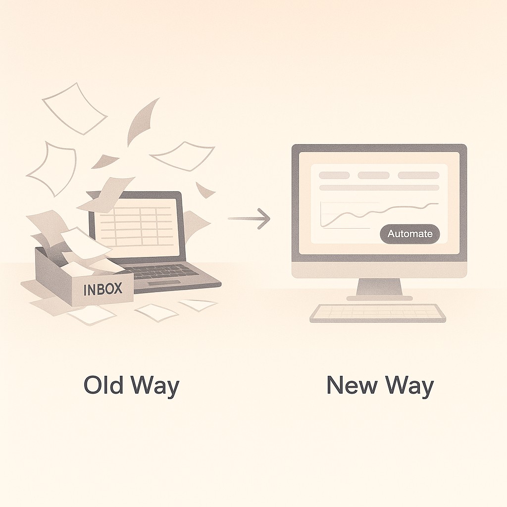 Storytelling for technical demos illustrated: messy workflow contrasted with a clean dashboard showing transformation at a glance